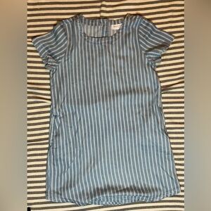 Impressions Sky Blue and White Striped Dress with Buttons‎ closure in the back.